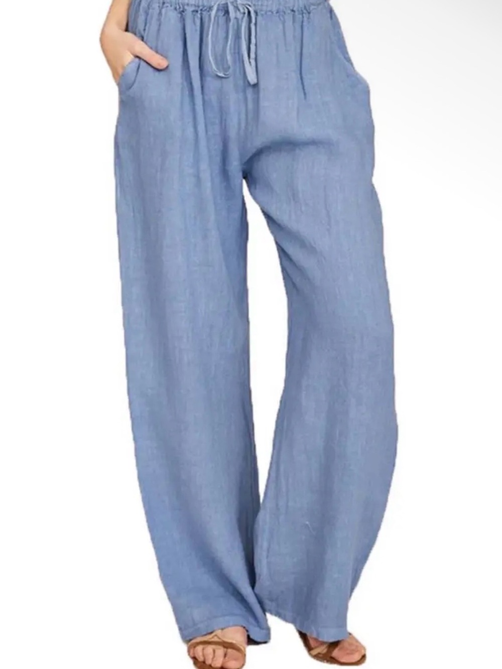 Light Blue Women's Wide-Leg Drawstring Pants